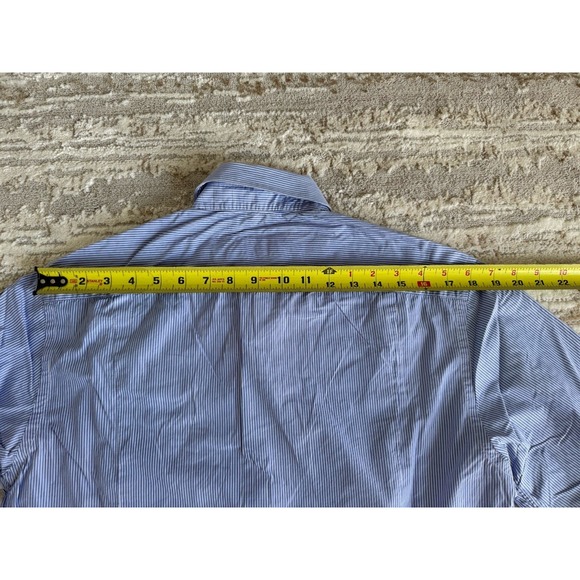 Lanvin Paris Men's Dress Shirt 15.5 39 Blue White Pinstripe 100% Made In Italy - Picture 7 of 9